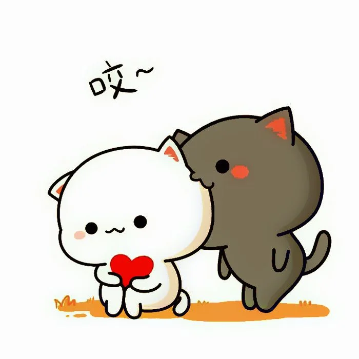 Hình ảnh mèo cute hoạt hình dễ thương đang trao yêu thương