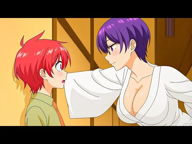 Hình ảnh nhân vật anime trong tình huống lãng mạn, chịch em gái anime phong cách hoạt hình.