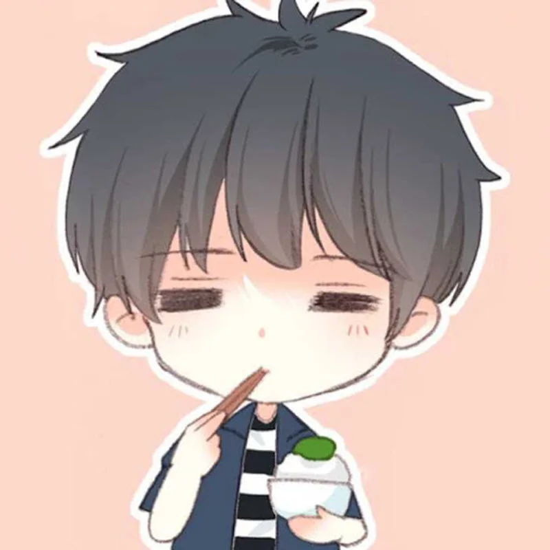 Ảnh đại diện chibi cậu bé tóc xám cầm ly nước và ống hút