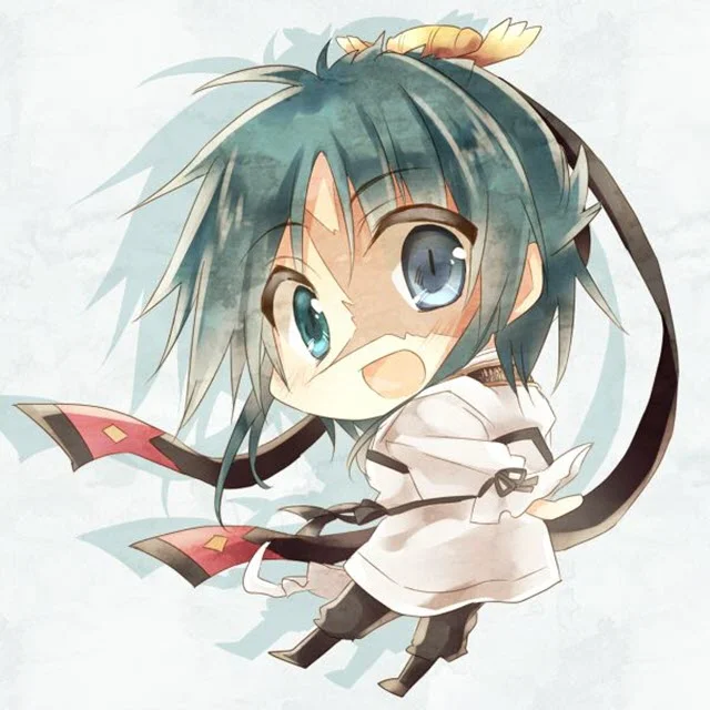 Ảnh đại diện chibi nhân vật tóc xanh cầm kiếm trong trang phục fantasy