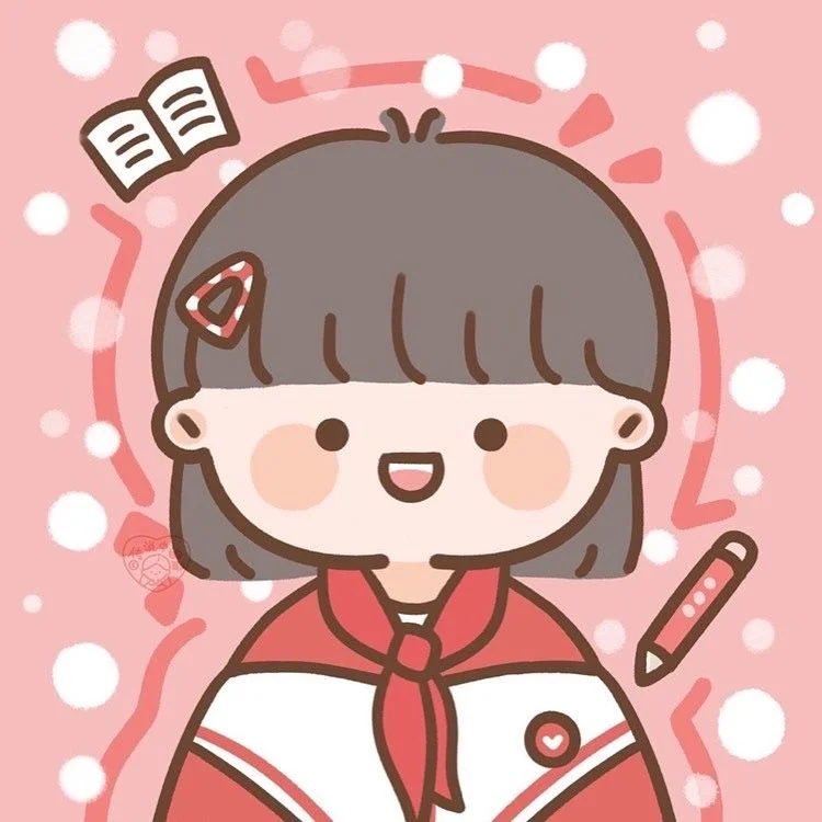 Ảnh đại diện cô gái hoạt hình chibi dễ thương mặc đồng phục thủy thủ trên nền hồng pastel