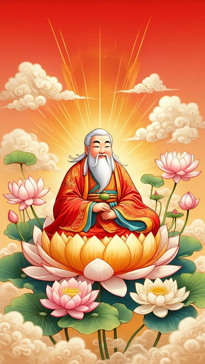 Hình nền Ông Thần Tài ngồi trên đóa sen