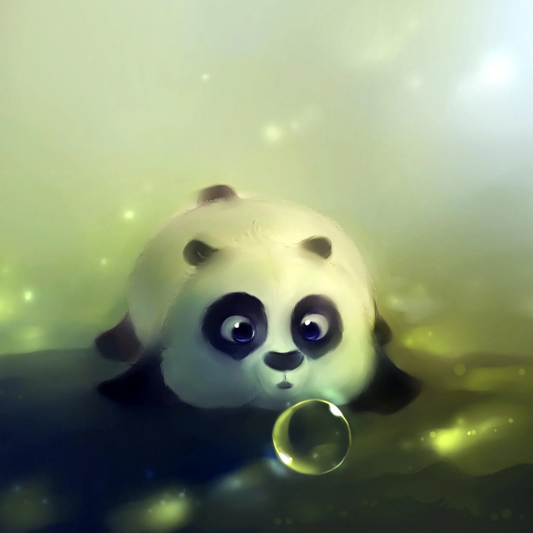 Hình nền iPad cute gấu trúc baby thổi bong bóng lung linh