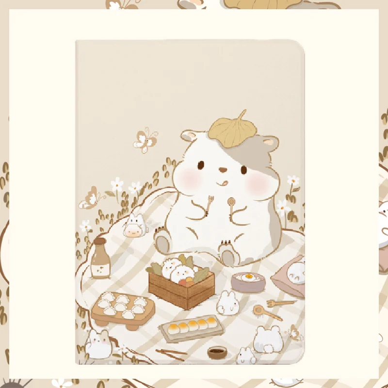 Hình nền iPad cute hamster picnic dễ thương tông be pastel