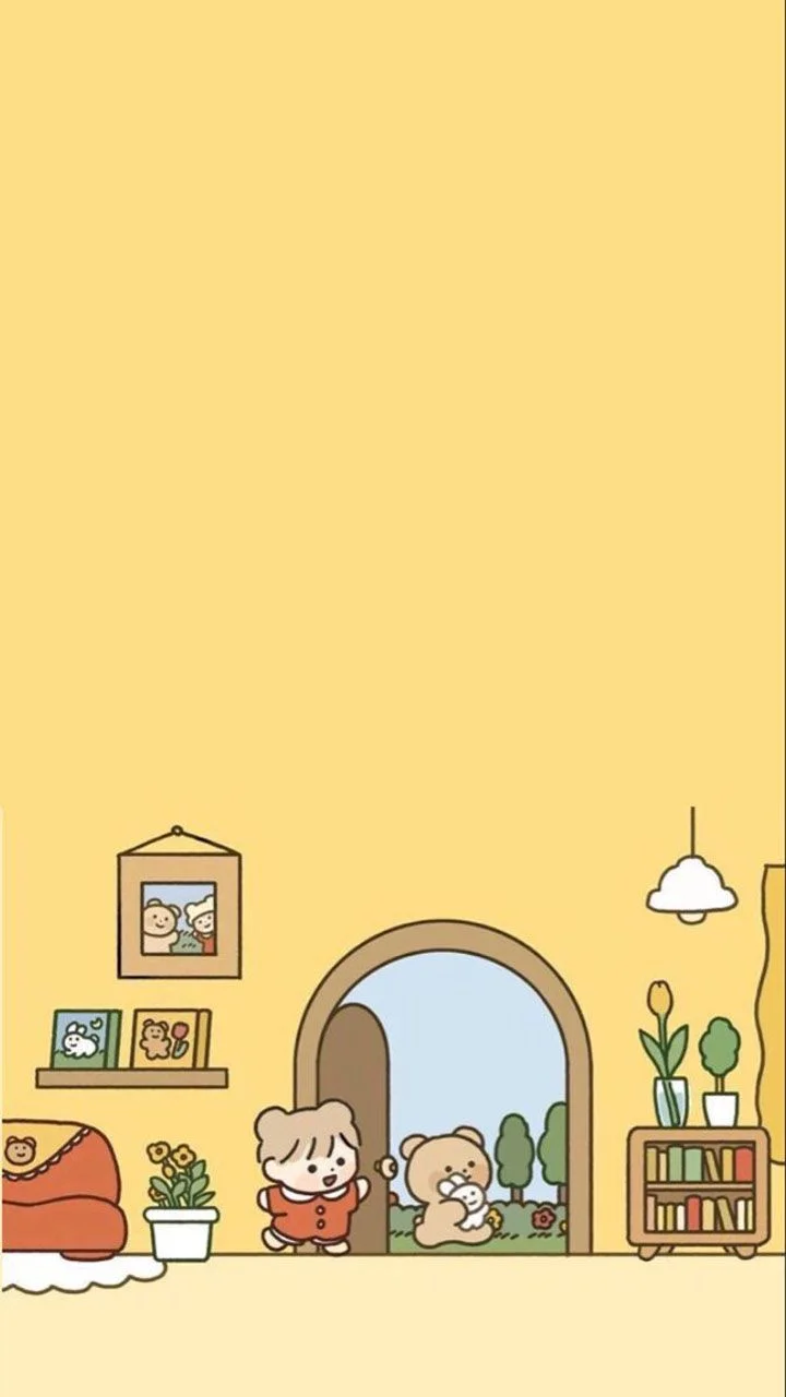 Hình nền iPad cute hai bạn nhỏ trong căn phòng vàng ấm áp