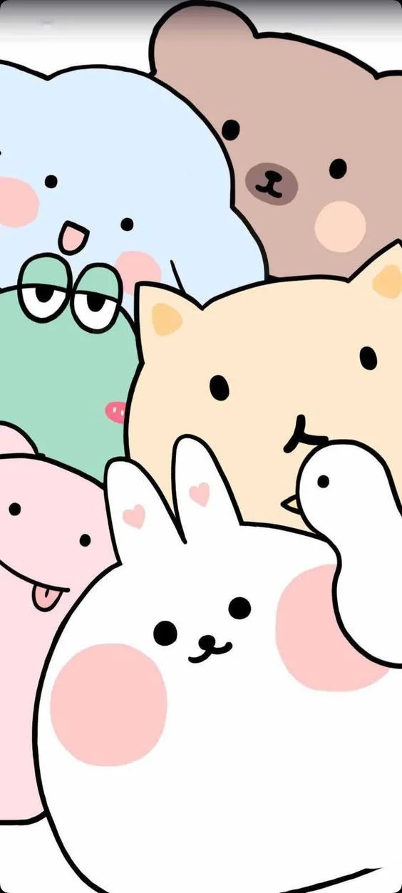 Hình nền iPad cute nhóm thú bông chibi thỏ gấu má hồng