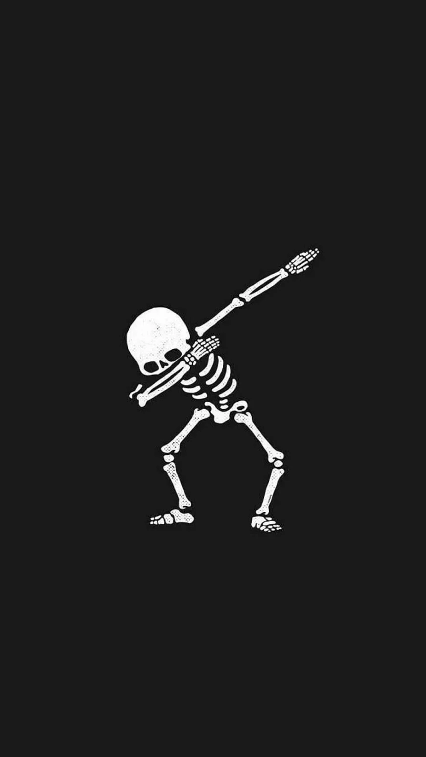 Hình nền đen ngầu bộ xương trắng tạo dáng dab trên nền đen