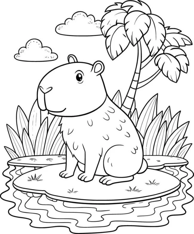 BST Tranh tô màu Capybara cute, đơn giản cho bé tập hội hoạ