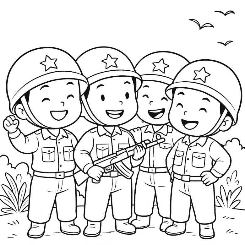 20 bức tranh tô màu chú bộ đội ý nghĩa và dễ tô cho bé mầm non
