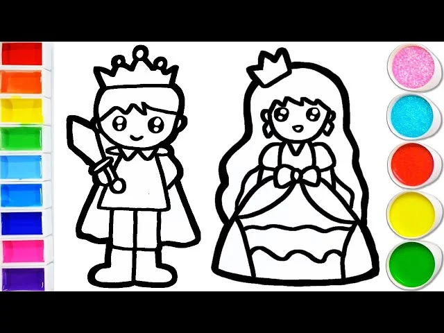 Vẽ Cho Bé và Tô Màu Công Chúa Xinh Đẹp và Chàng Hoàng Tử Đẹp Trai - YouTube