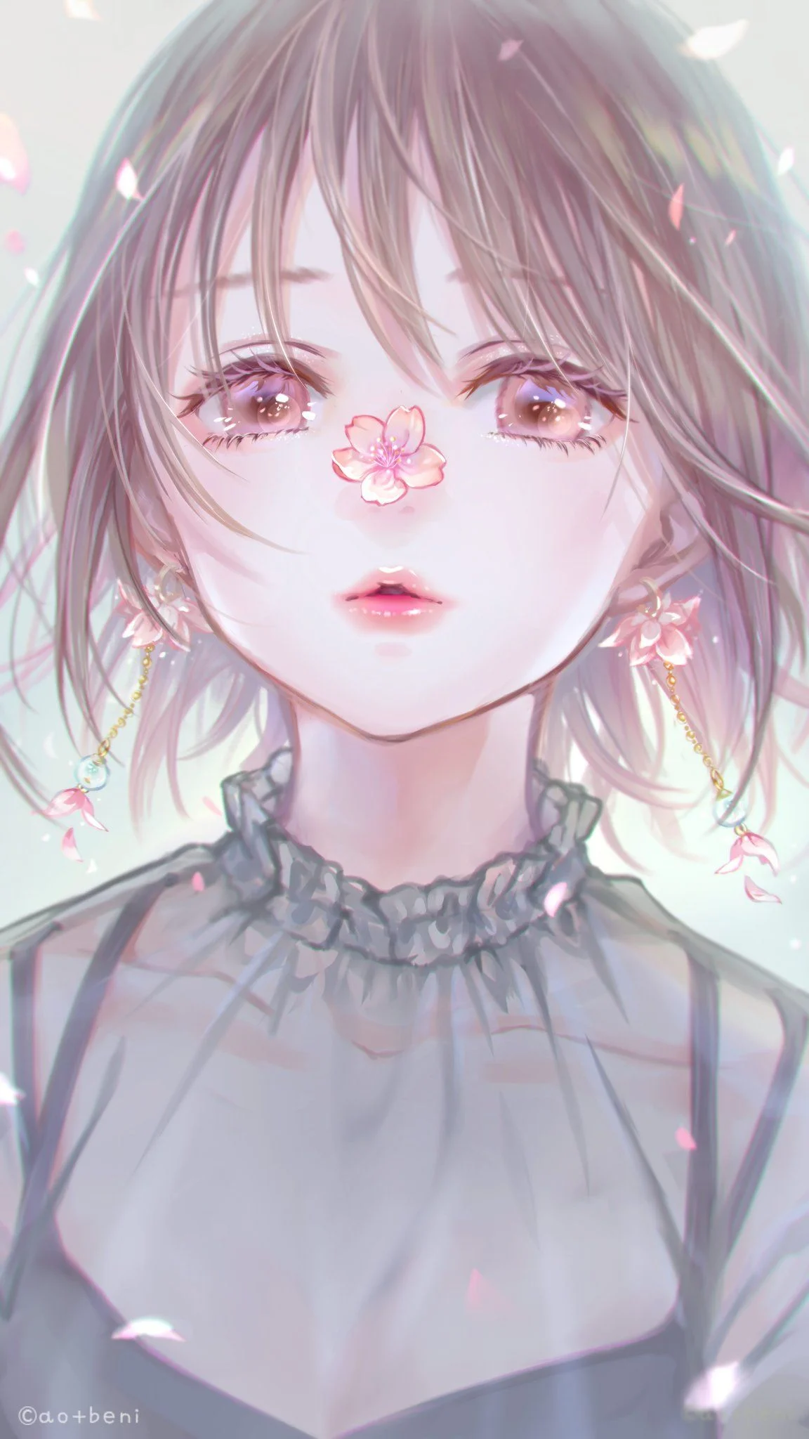 Ảnh chúc mừng sinh nhật phong cách anime với cô gái dịu dàng, hoa anh đào và tông màu pastel mộng mơ