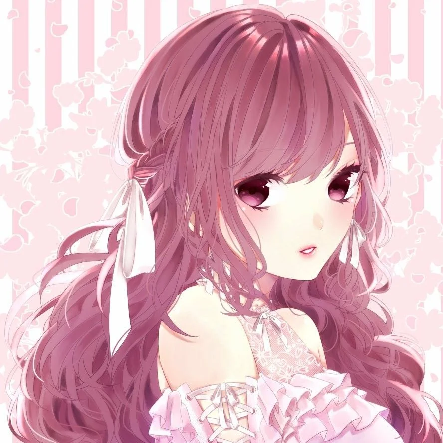 Ảnh chúc mừng sinh nhật phong cách anime với cô gái tóc hồng đáng yêu trên nền hoa pastel