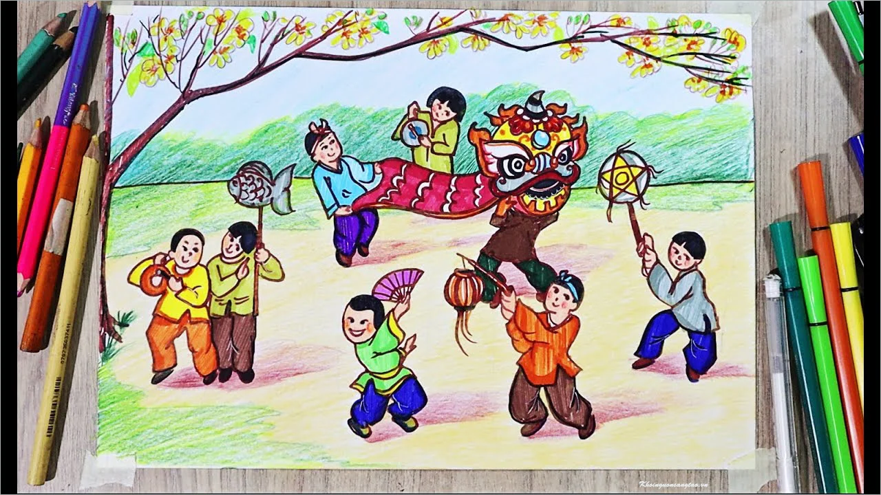 Vẽ Tranh Lễ Hội Không Khí Tưng Bừng, Nhộn Nhịp Cực Đẹp