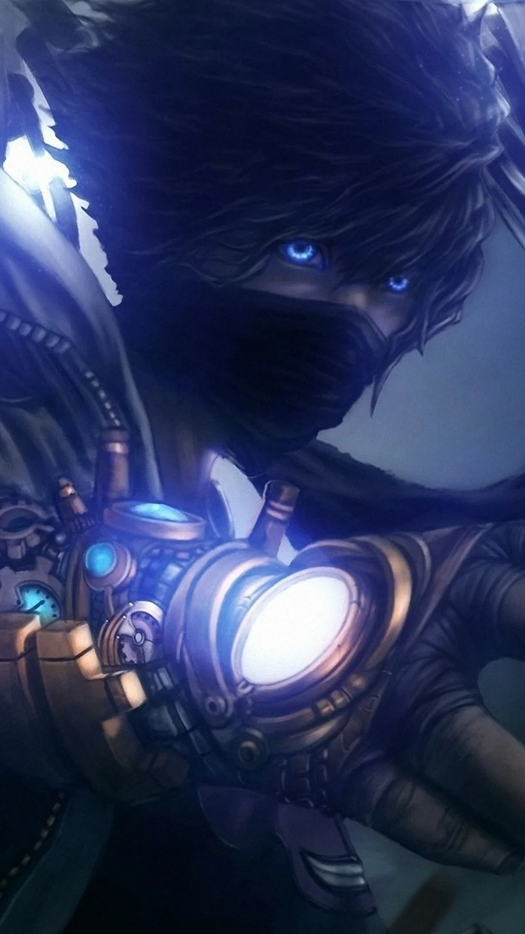 Hình nền điện thoại chiến binh anime tóc xanh cầm vũ khí phát sáng
