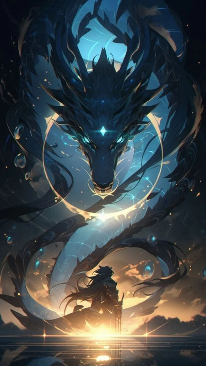 Hình nền điện thoại rồng xanh huyền bí bay trên phong cảnh fantasy