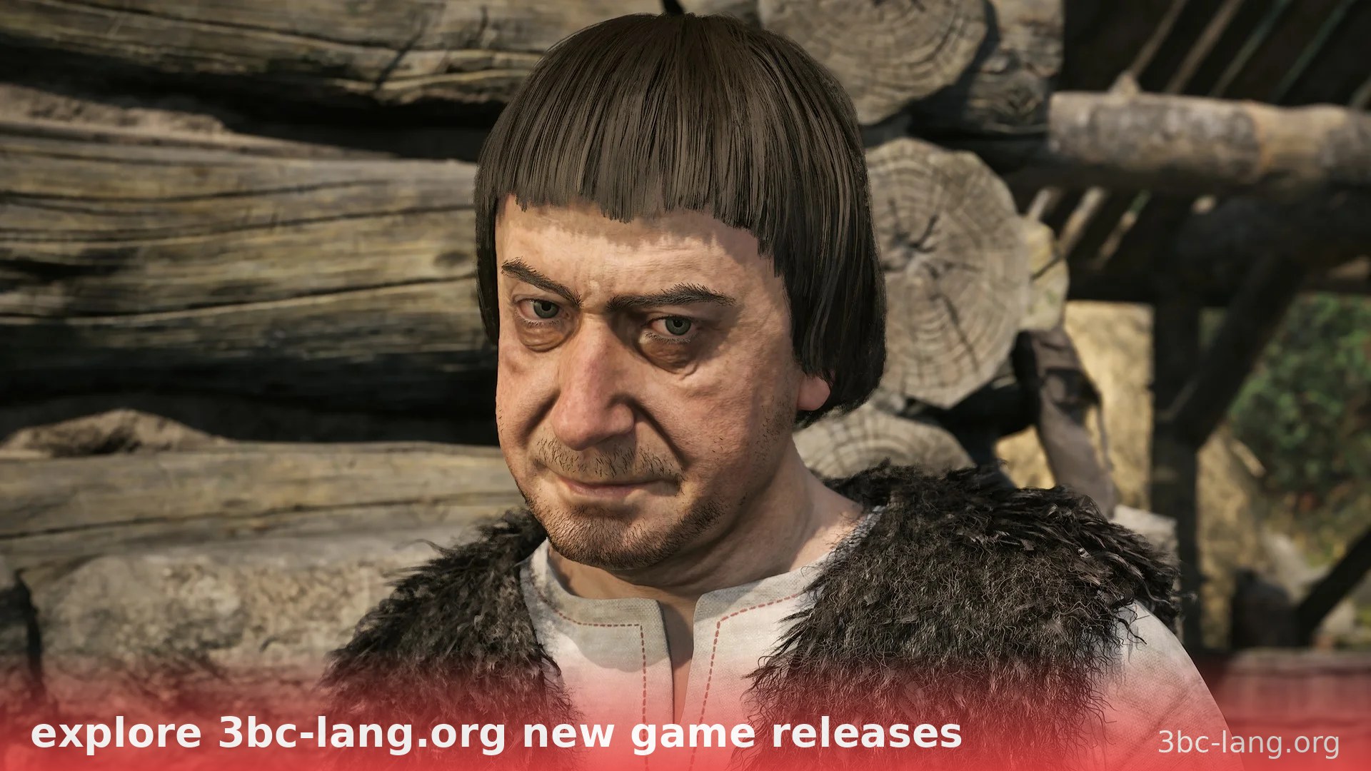 Nhân vật kỳ lạ với mái tóc ngắn đứng trước đống củi - game kinh dị 3bc-lang.org