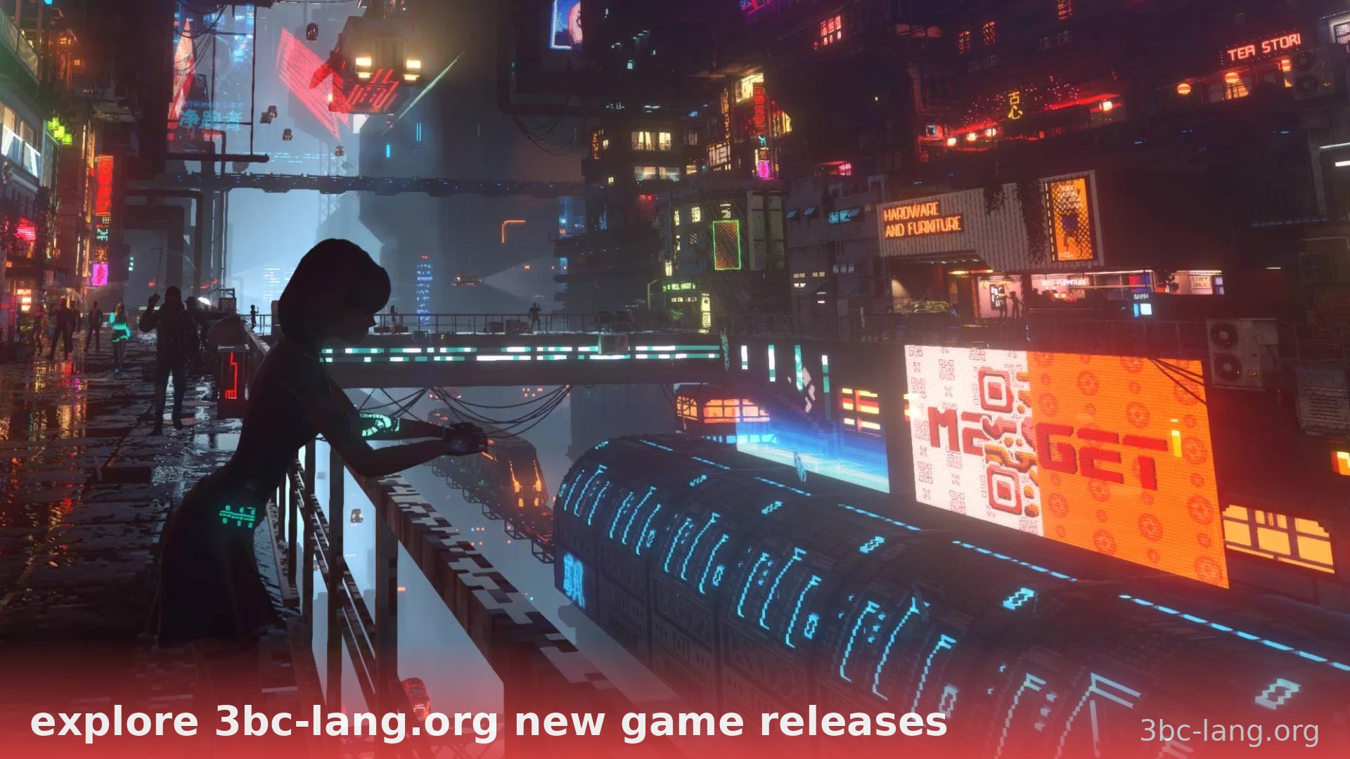explore 3bc-lang.org new game releases - khung cảnh siêu đô thị cyberpunk phong cách voxel art với ánh đèn neon rực rỡ