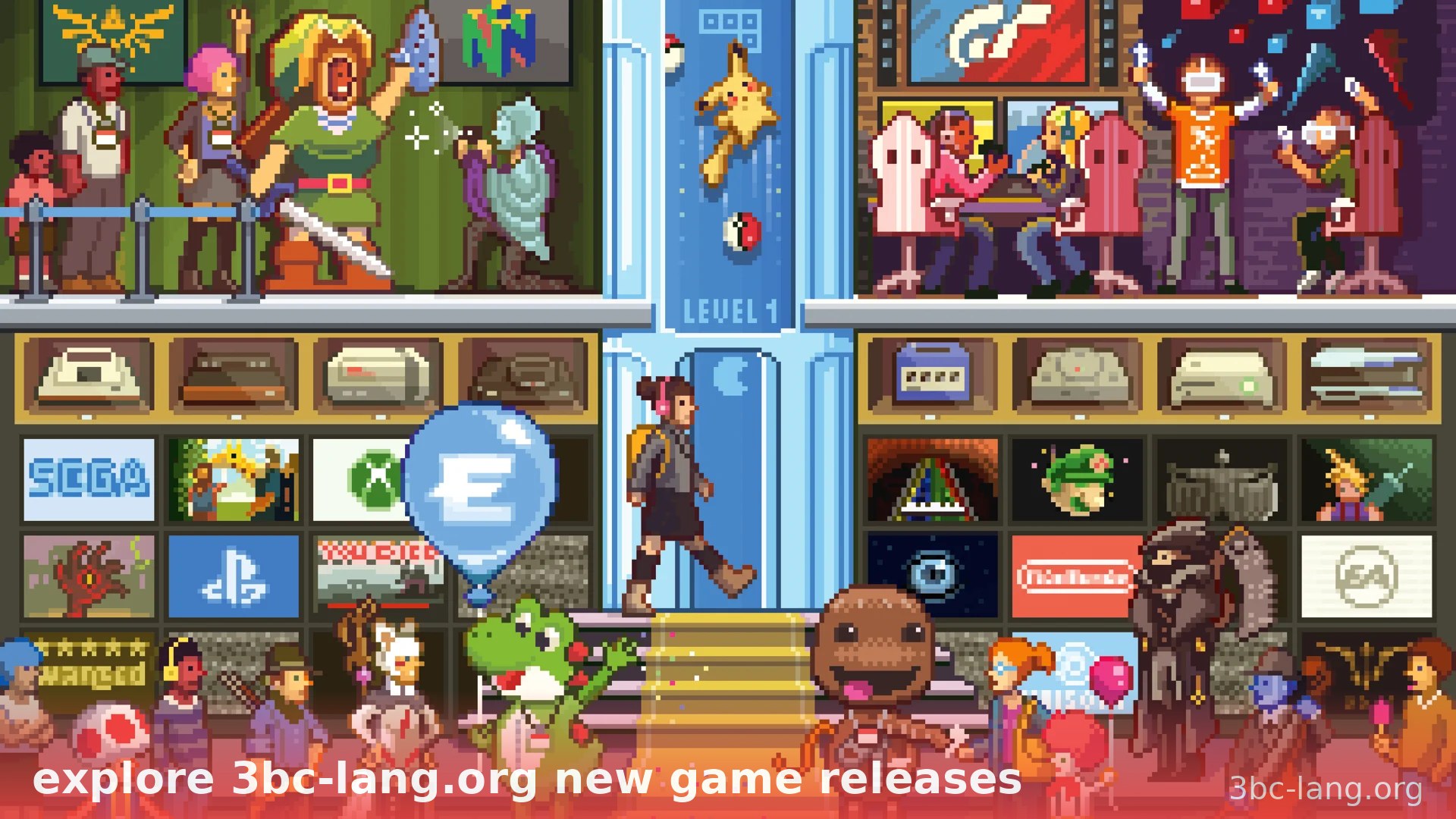 Bức tranh nghệ thuật pixel art về các nhân vật game trên 3bc-lang.org