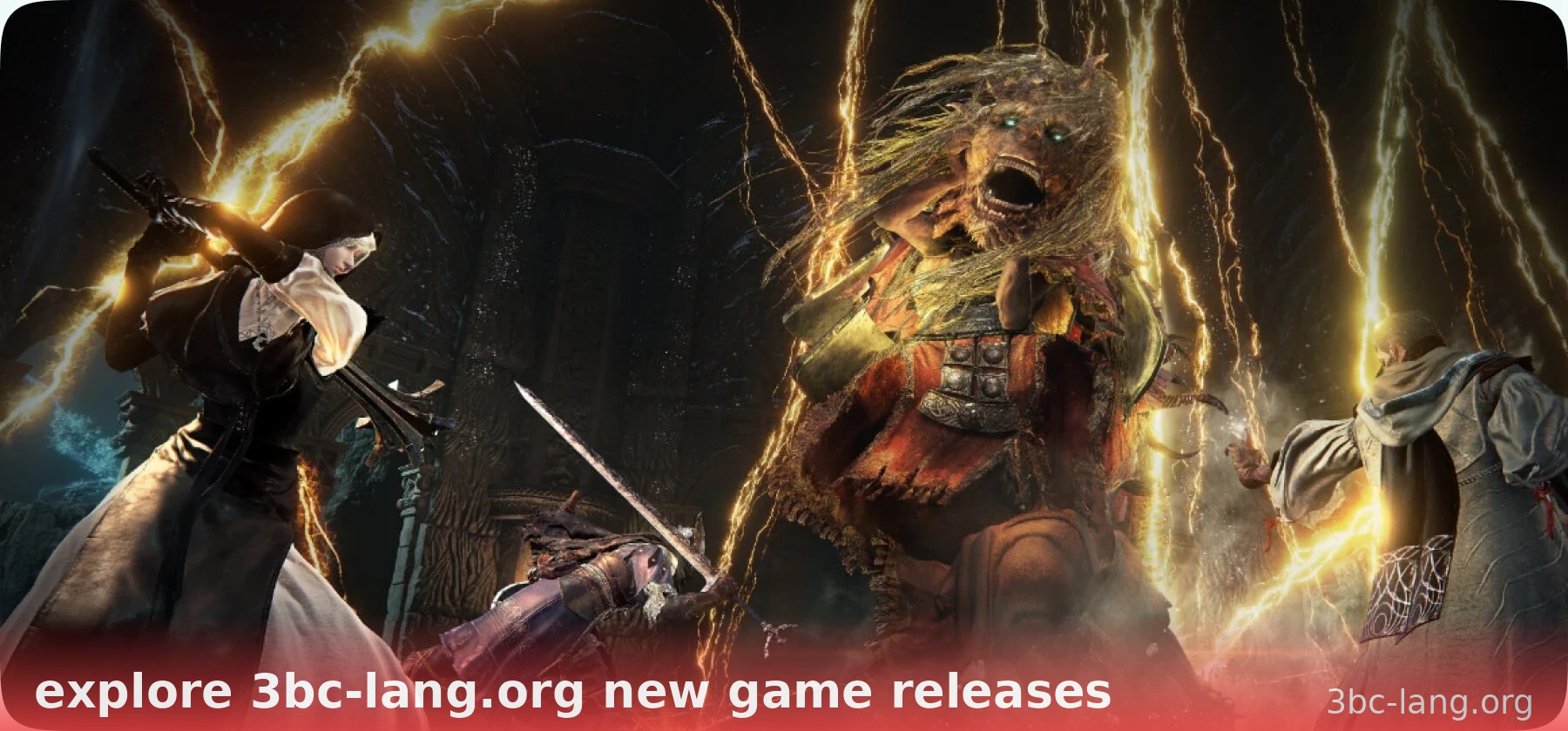 Dark fantasy RPG battle scene with glowing swords and monster - explore 3bc-lang.org new game releases