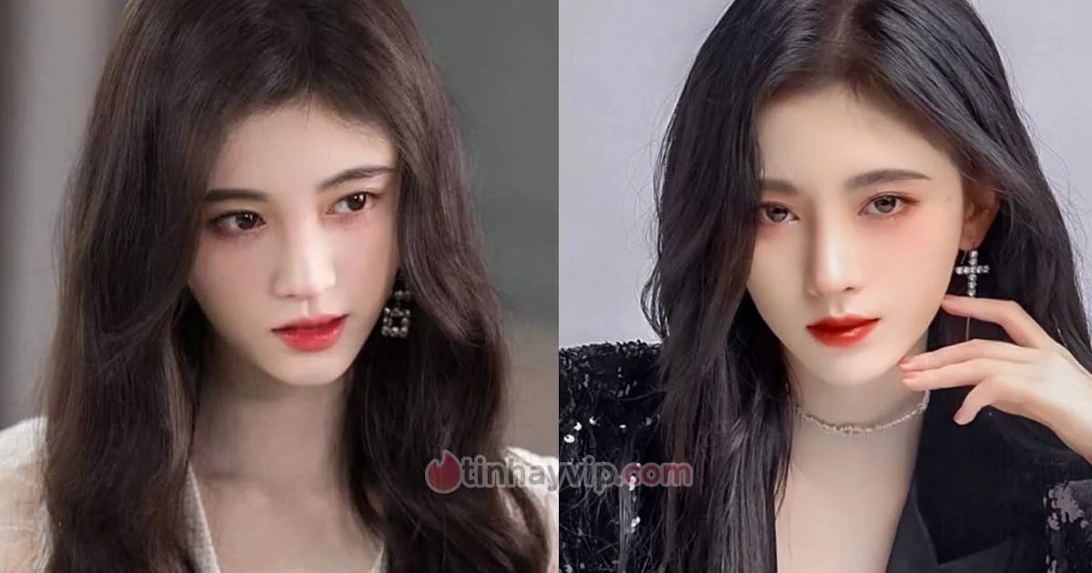 Ảnh chân dung Liễu Như Yên với mái tóc dài màu đen, son đỏ và phong cách thanh lịch