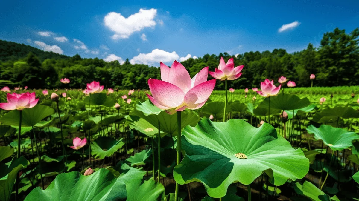 hình ảnh hoa sen tuyệt đẹp nở rộ trong đầm sen xanh mát