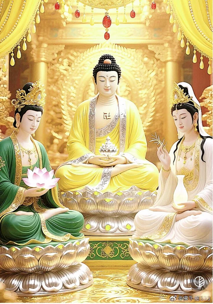 Bộ ba hình ảnh phật và các vị bồ tát trang nghiêm